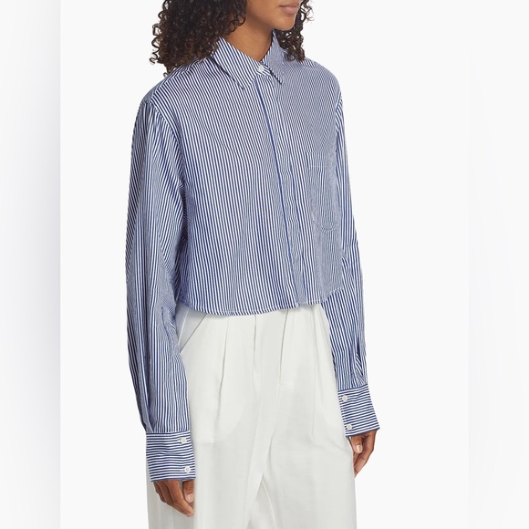 JONATHAN SIMKHAI Renata Striped Cropped Shirt NEW - Picture 4 of 7